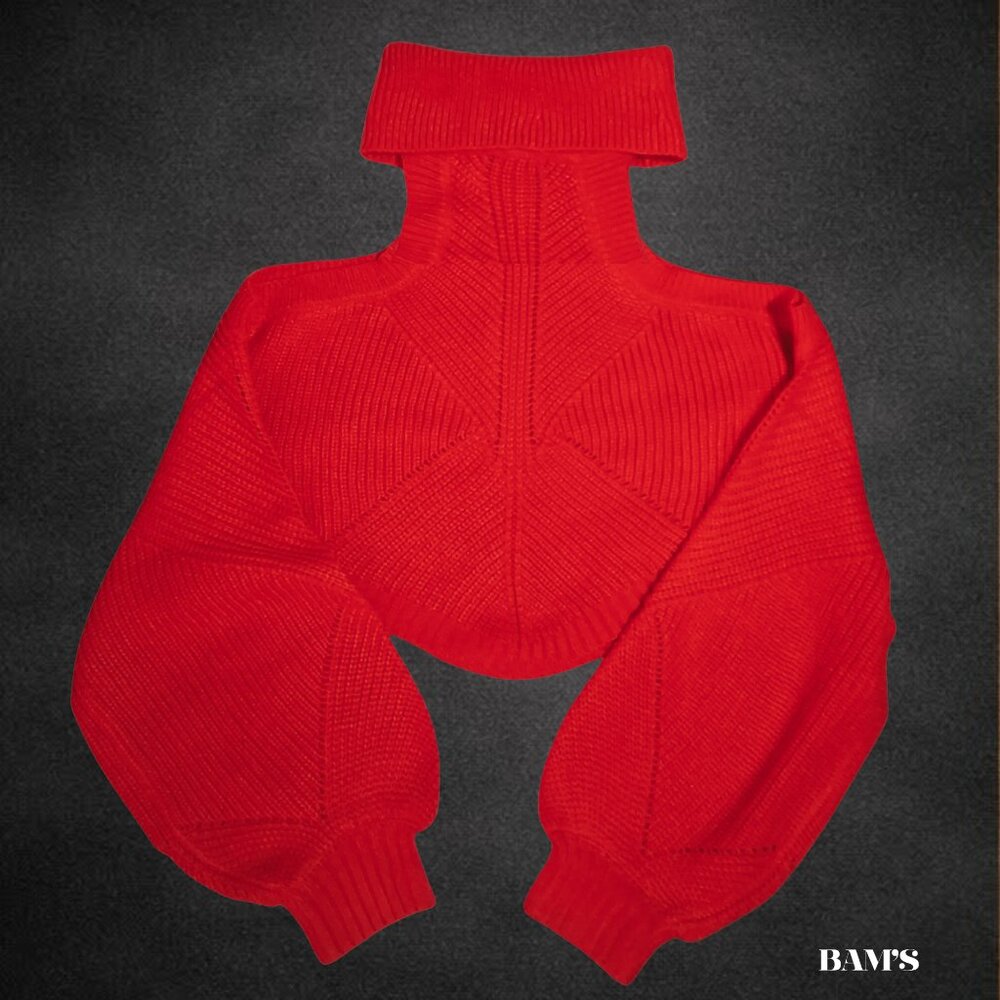 Fashion Nova Karasi Red Cold Shoulder Knit Sweater | Cropped Turtleneck | Size M